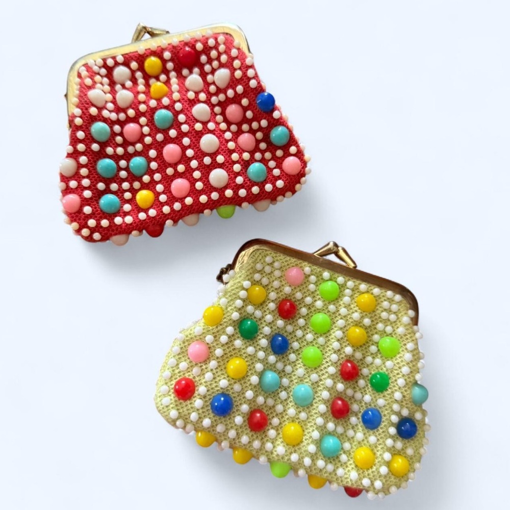 Vintage Red and Yellow Beaded Coin Pouches (2)